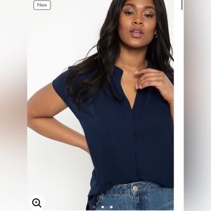 Eloquii Notch Collar Blouse - Navy Blue